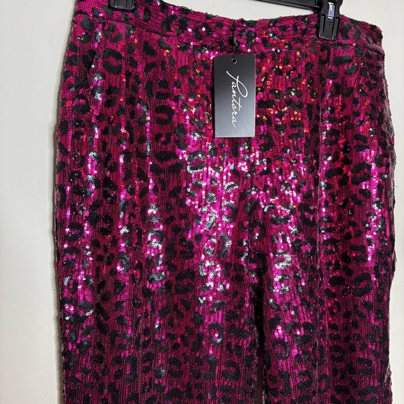 NWT Pantora Stacy Sequin Pant Pink Leopard Print in Size Large - Picture 4 of 5